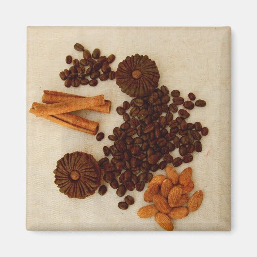 Aimant Fèves de café, amandes, cannelle, cookies (Devant)