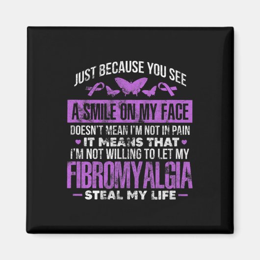 Aimant Fibromyalgie Fibro Warrior Purple Ribbon Papillon (Devant)