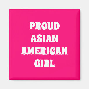 Aimant Fier Asiatique Américaine fille, rose chaud blanc