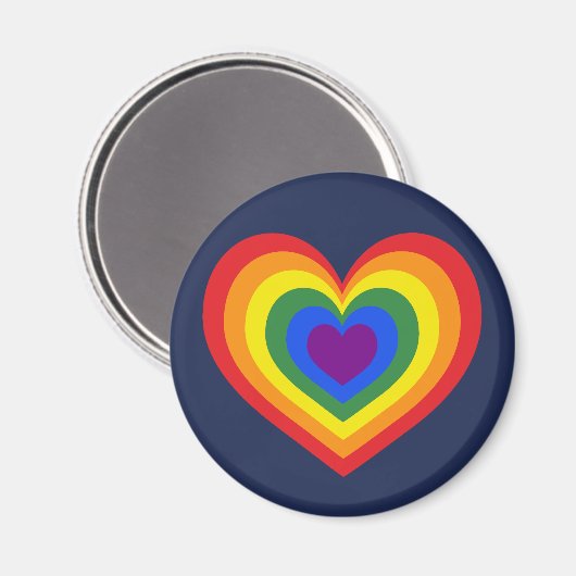 Aimant Fierté LGBTQ Coeur arc-en-ciel sur bleu marine (Recto/Verso)