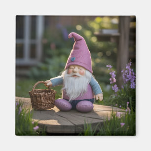Aimant Figurine de gnome en peluche avec panier tressé en