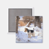 Aimant Fil Fox Terrier Laisser neiger Noël (Recto/Verso)