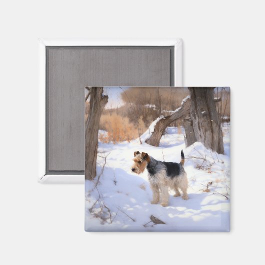 Aimant Fil Fox Terrier Laisser neiger Noël (Recto/Verso)