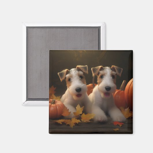 Aimant Fil Fox Terrier Puppy Automne Citrouille de plaisi (Recto/Verso)