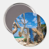 Aimant Filets de pêche séchant sur la plage (Recto/Verso)