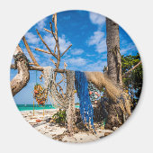 Aimant Filets de pêche séchant sur la plage (Devant)