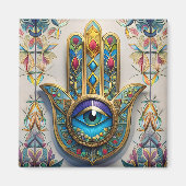 Aimant Filigree couleur or bleu-vert troisième oeil Hamsa (Devant)