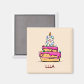 Aimant Fille 8e anniversaire, 8 sur Gâteau rose doux (Recto/Verso)