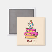 Aimant Fille 9e anniversaire, 9 sur Gâteau rose doux (Recto/Verso)