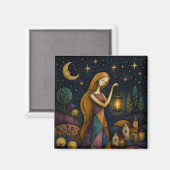 AIMANT FILLE À LA LANTERNE SOUS UN CIEL ÉTOILÉ BLEU (Recto/Verso)