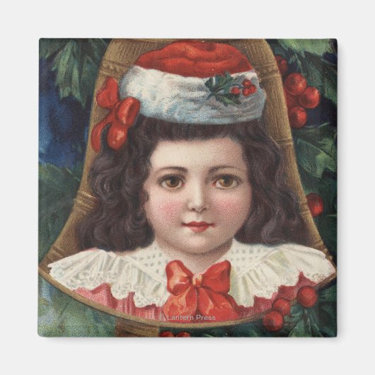 Aimant Fille à Santa Hat dans Bell (Devant)