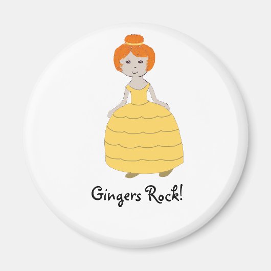 Aimant Fille à tête rouge en robe jaune"Gingers Rock!" Ma (Devant)