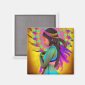 Aimant Fille amérindienne peu AI Art (Recto/Verso)