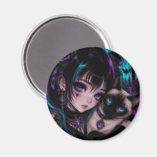 Aimant Fille Anime Emo Gothique & Chat