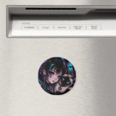 Aimant Fille Anime Emo Gothique & Chat (In Situ (Lave-vaisselle))