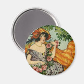 Aimant Fille Art Nouveau avec fleurs (Recto/Verso)