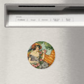 Aimant Fille Art Nouveau avec fleurs (In Situ (Lave-vaisselle))