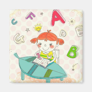 Aimant Fille assise sur la chaise, étudiante