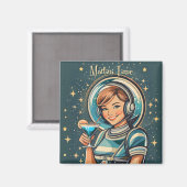 Aimant Fille Astro Rétro Futuriste Temps Martini (Recto/Verso)