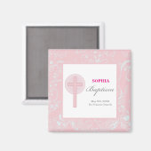 Aimant Fille au baptême avec dentelle rose (Recto/Verso)