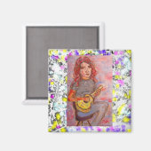 Aimant fille aux cheveux rouges et ukulele (Recto/Verso)