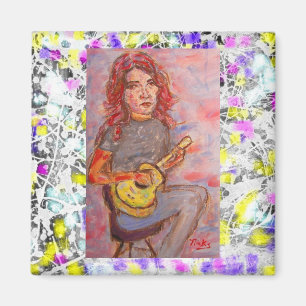 Aimant fille aux cheveux rouges et ukulele