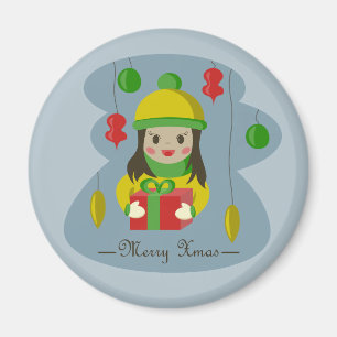 Aimant Fille avec boîte cadeau de Noël