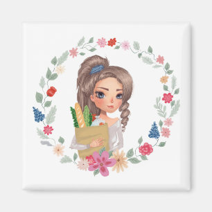 Aimant fille avec épicerie