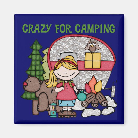 Aimant Fille blonde folle pour camper (Devant)
