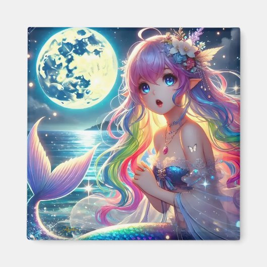Aimant Fille d'anime chantant clair de lune pixie mermaid (Devant)