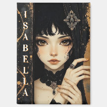 Fille d'anime gothique noir et or personnalisée