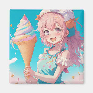 Aimant Fille d'Anime Whimsical avec cône de crème glacée