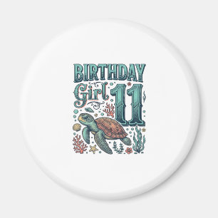 Aimant Fille d'anniversaire 11 Tortue de mer Gravure vint