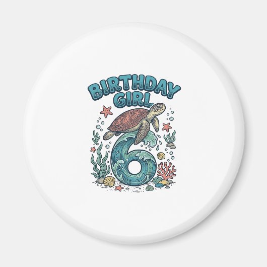 Aimant Fille d'anniversaire 6 Tortue de mer Conception de (Devant)
