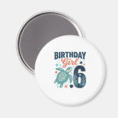 Aimant Fille d'anniversaire 6 Tortue de mer Conception ve (Recto/Verso)
