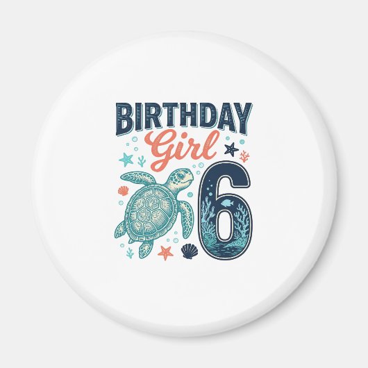 Aimant Fille d'anniversaire 6 Tortue de mer Conception ve (Devant)