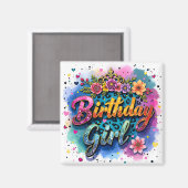 Aimant Fille d'anniversaire léopard floral (Recto/Verso)