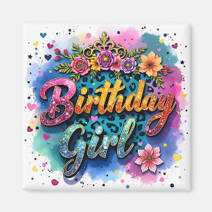 Aimant Fille d'anniversaire léopard floral