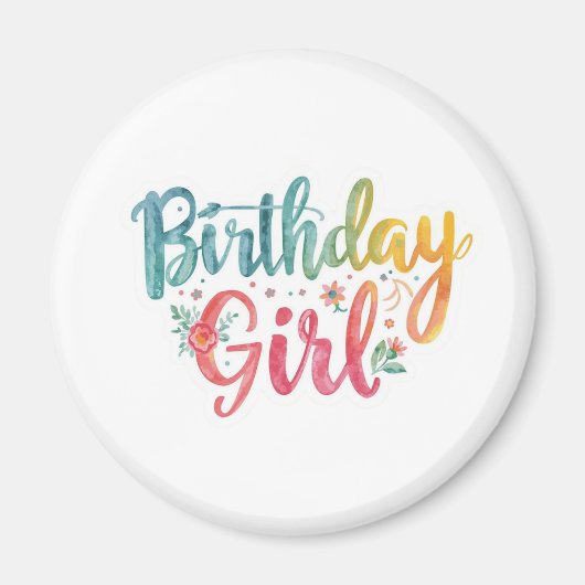 Aimant Fille d'anniversaire Texte Arc-en-ciel (Devant)