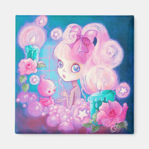 Aimant Fille dans Bain de Bubblebath avec bougies et Rose