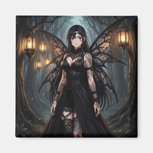 Aimant Fille de Fée d'Anime Gothique dans une Forêt Encha (Devant)