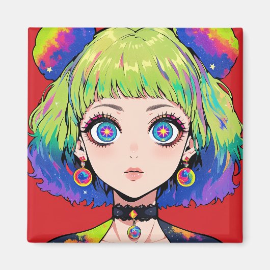 Aimant Fille de l'espace Glitchcore avec des yeux d'étoil (Devant)