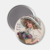 Aimant Fille de Pâques Vintage en Coiffe (Recto/Verso)