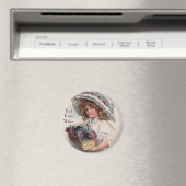 Aimant Fille de Pâques Vintage en Coiffe (In Situ (Lave-vaisselle))