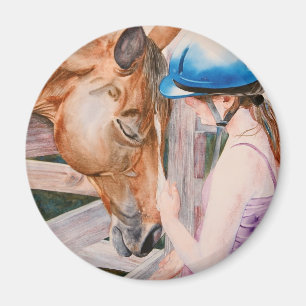Aimant Fille d'équitation et son amoureux des animaux de