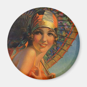 Aimant Fille Flapper à la mode avec Parasol & Cloche