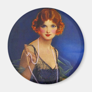 Aimant Fille Flapper à la mode avec robe bleue de minuit
