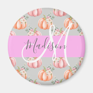 Aimant Fille Floral Gris rose Pêche Citrouille Nom