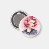 Aimant Fille Glamour Pin-Up Rétro Rose (Recto/Verso)
