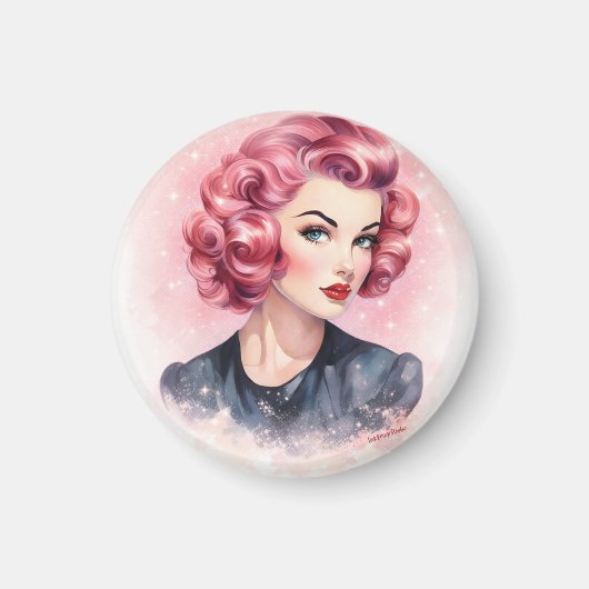 Aimant Fille Glamour Pin-Up Rétro Rose (Devant)